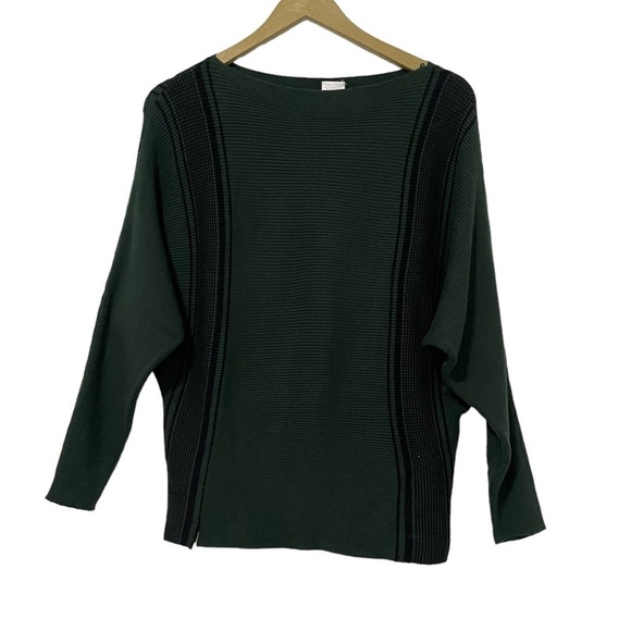 Northern Angel Green Black Striped Ribbed Knit Sweater Size Medium - Picture 1 of 6